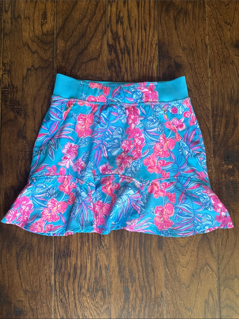 Lilly Pulitzer Luxletic Fara Turquoise & Hot Pink Floral Circle Skort - Picture 2 of 6